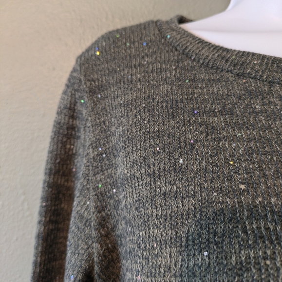 Olive Green Knit Sweater Dress with Star Sequin Size M - Picture 3 of 7